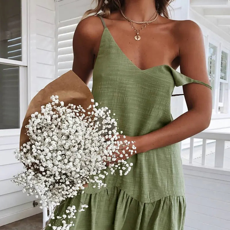 Women’s White Off Shoulder Spaghetti Strap Mini Summer Dress