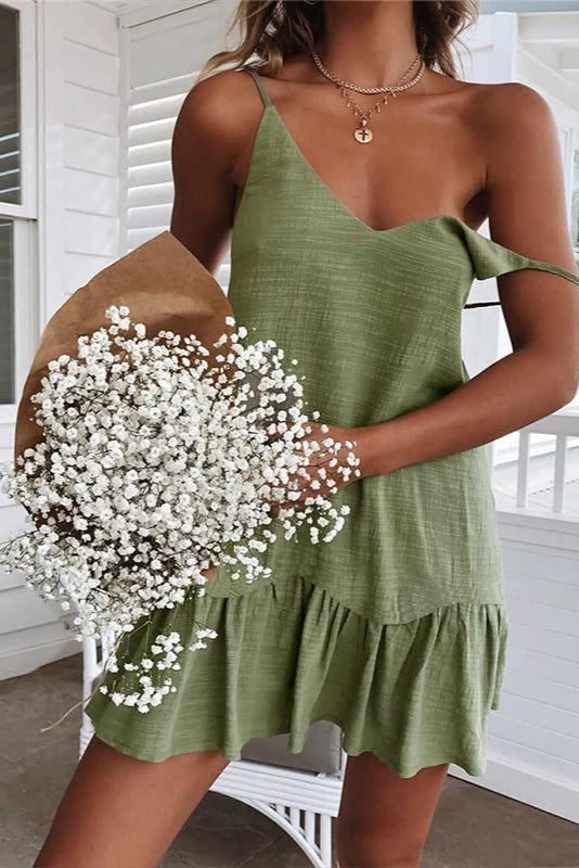 Women’s White Off Shoulder Spaghetti Strap Mini Summer Dress