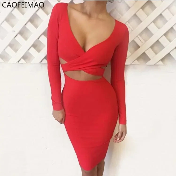 Elegant Hollow Out Slim Summer Dress Casual Chic Party Evening Wear