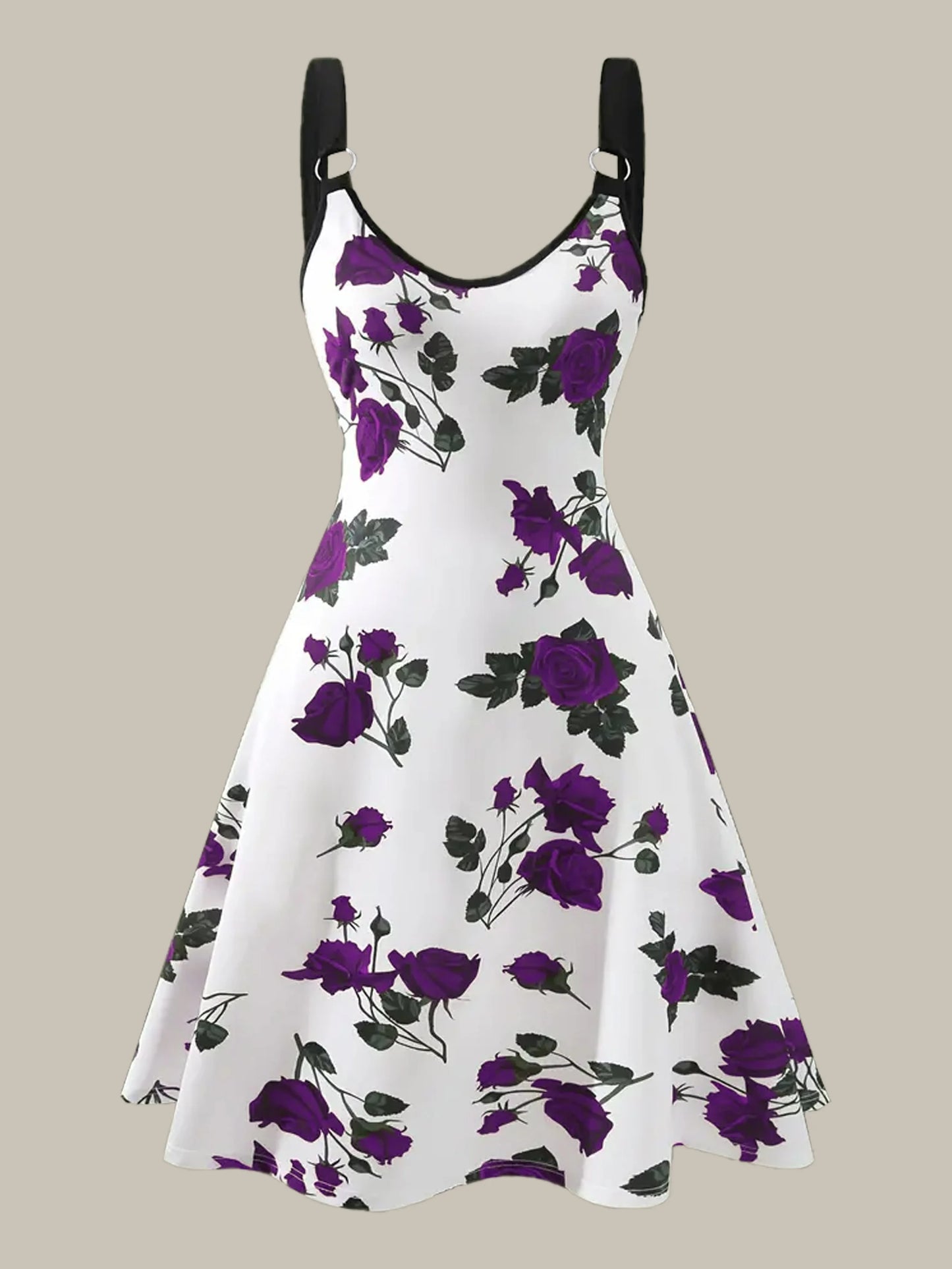 2024 Plus Size Women’s Sexy Rose Print Spring/Summer Suspender Dress