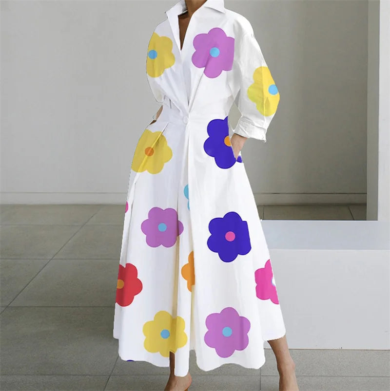 Plus Size Summer Shirt Dress Elegant Oil Painting Style