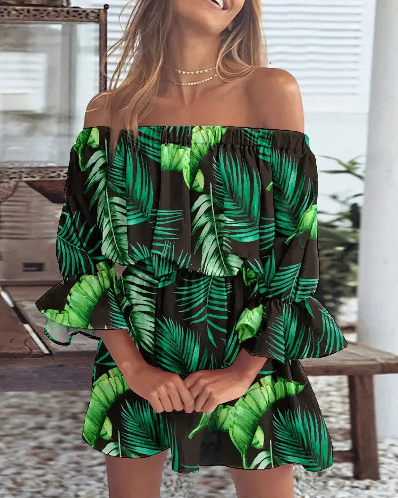 Women’s Summer Off Shoulder Floral Boho Backless Top