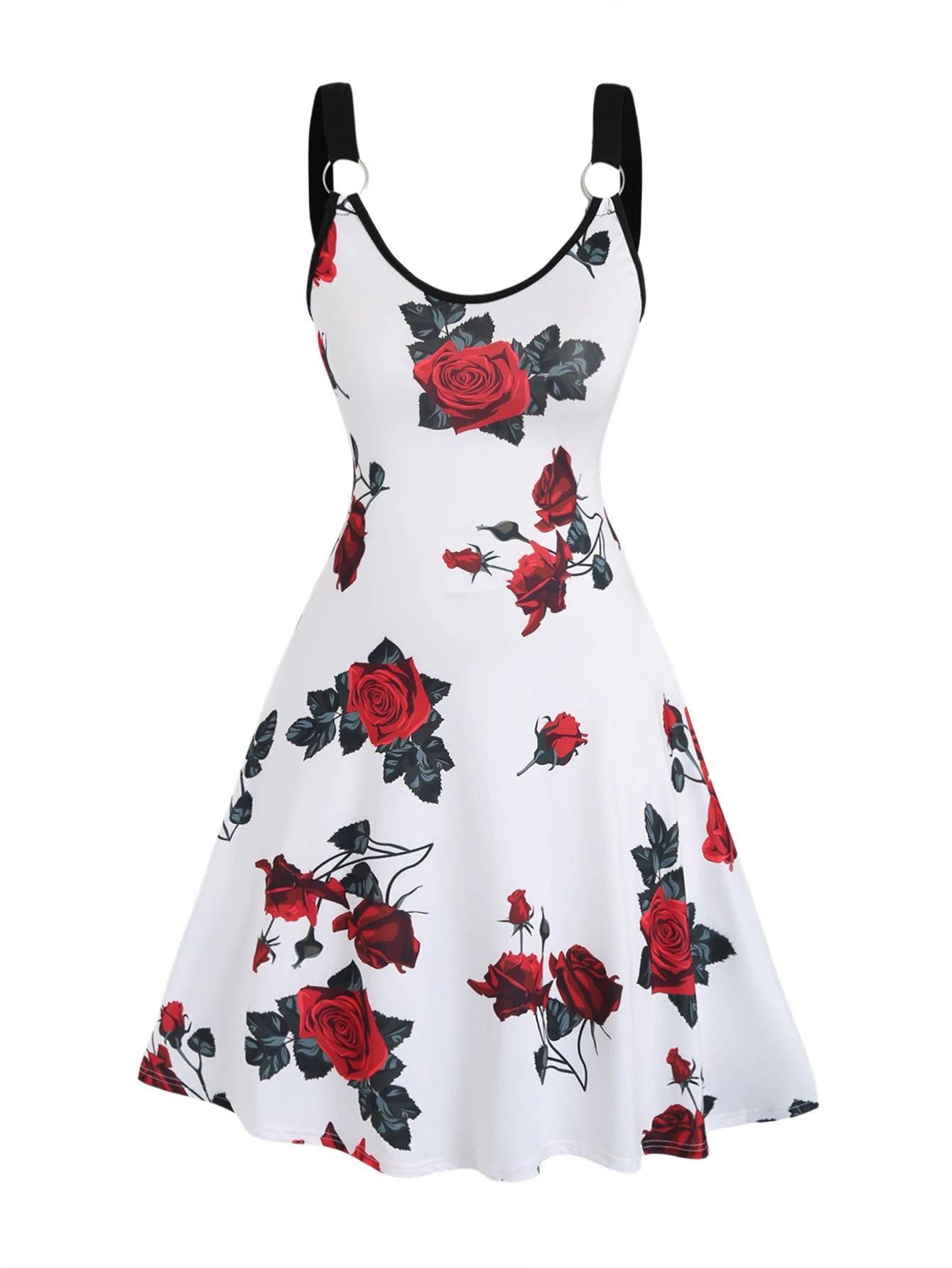 2024 Plus Size Women’s Sexy Rose Print Spring/Summer Suspender Dress