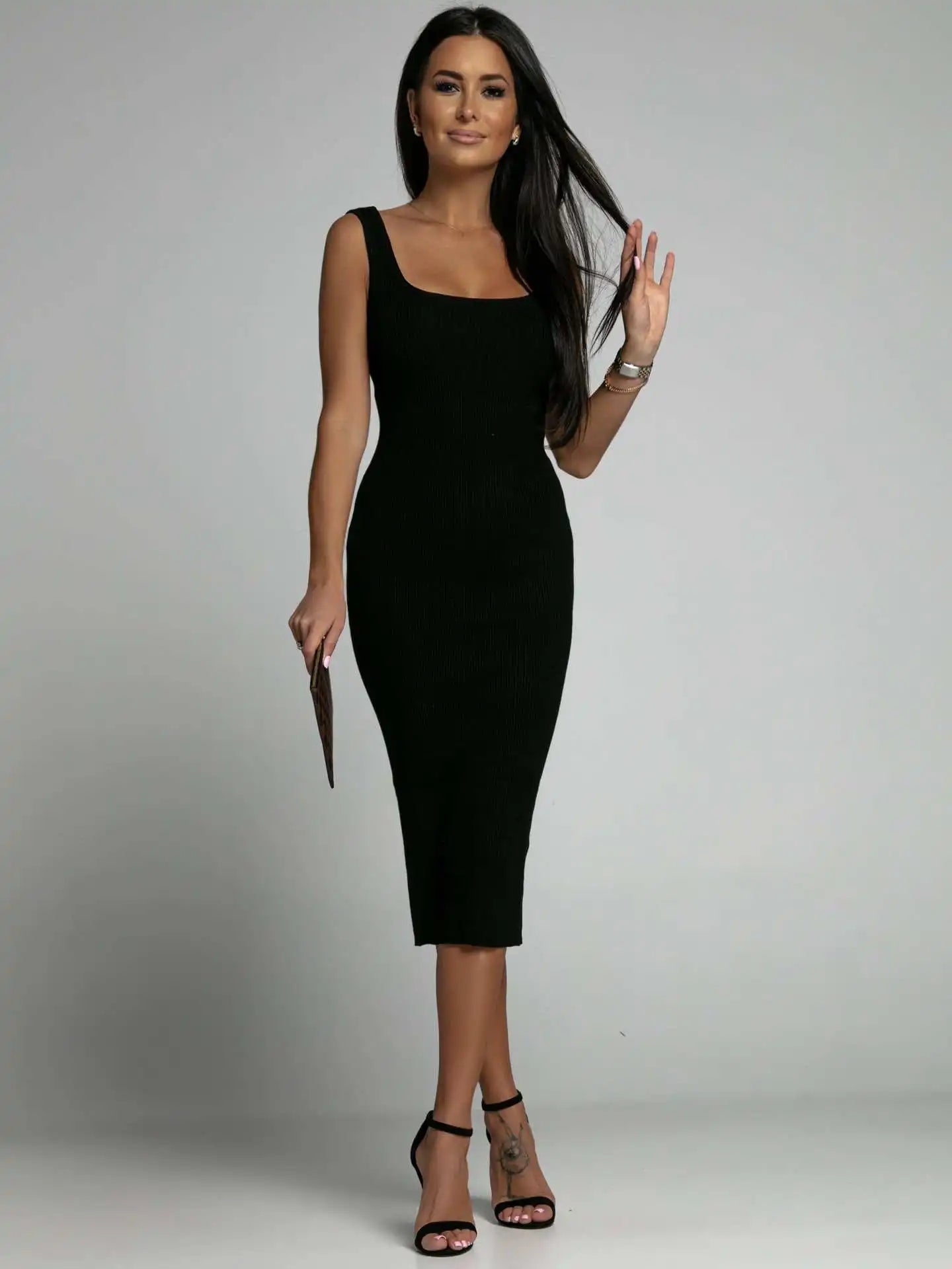 Women's White Ribbed Bandage Dress Elegant & Slim Fit