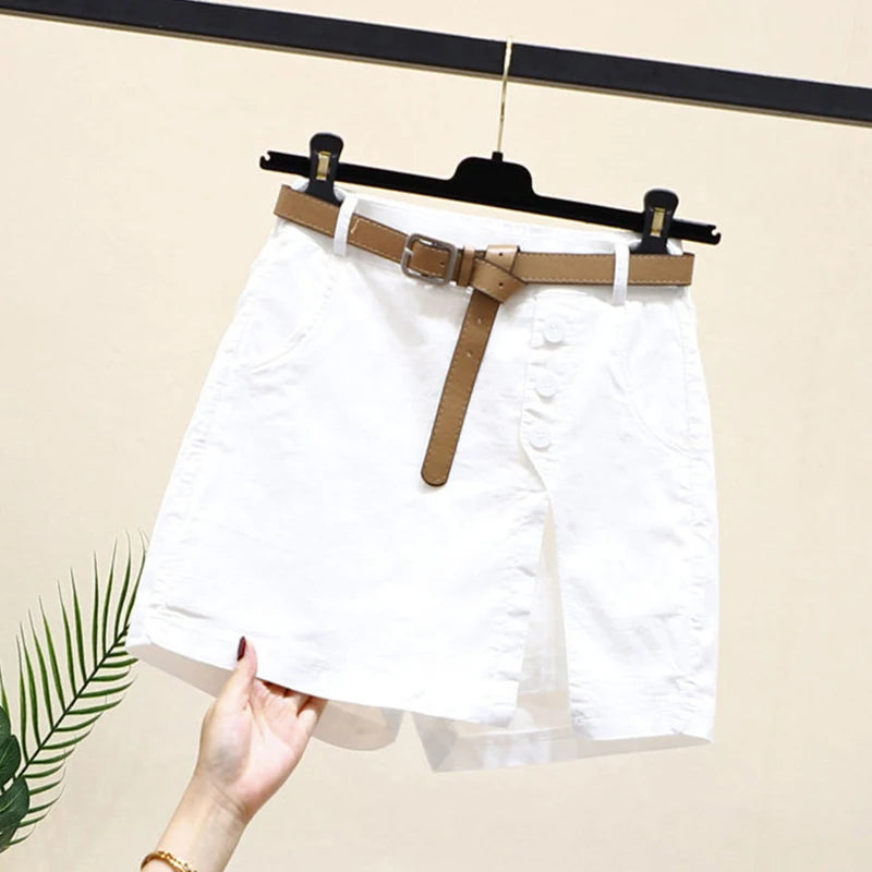 GIDYQ Women's Chic A-line Shorts with Belt & Side Slit Summer Streetwear