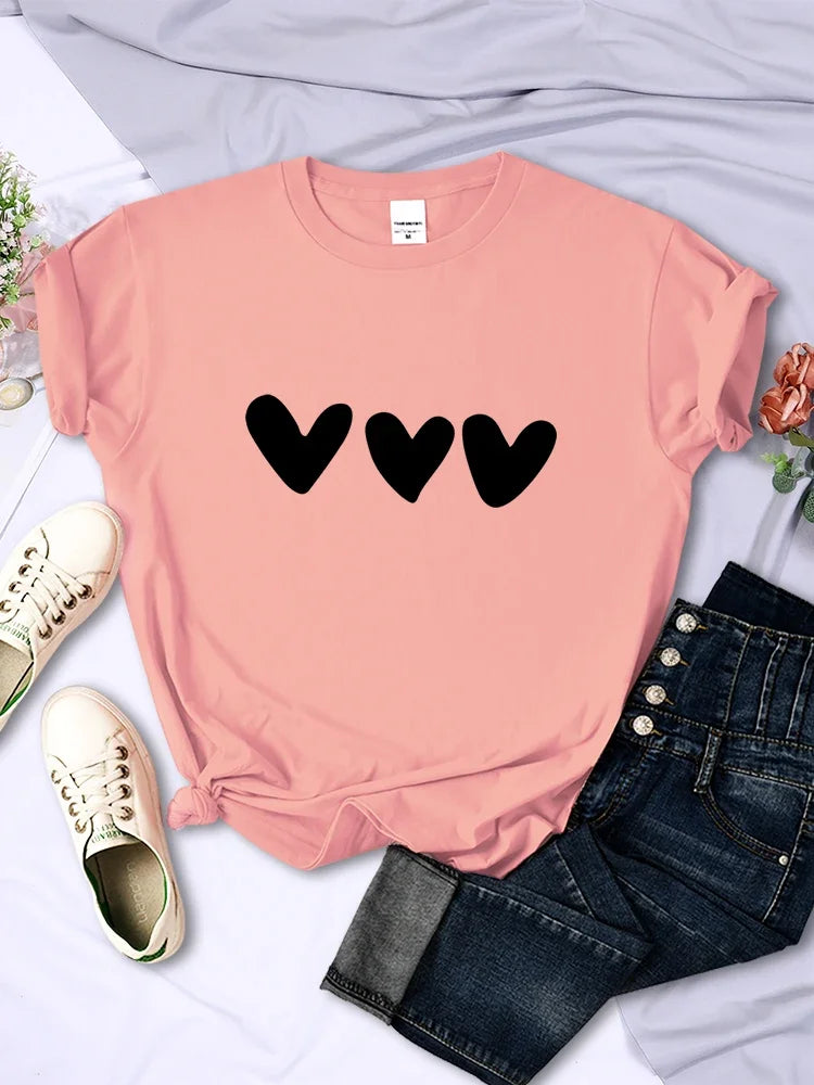 Black Heart Print Women’s Casual Soft Short Sleeve T-Shirt