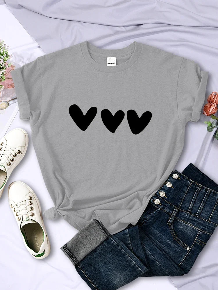 Black Heart Print Women’s Casual Soft Short Sleeve T-Shirt