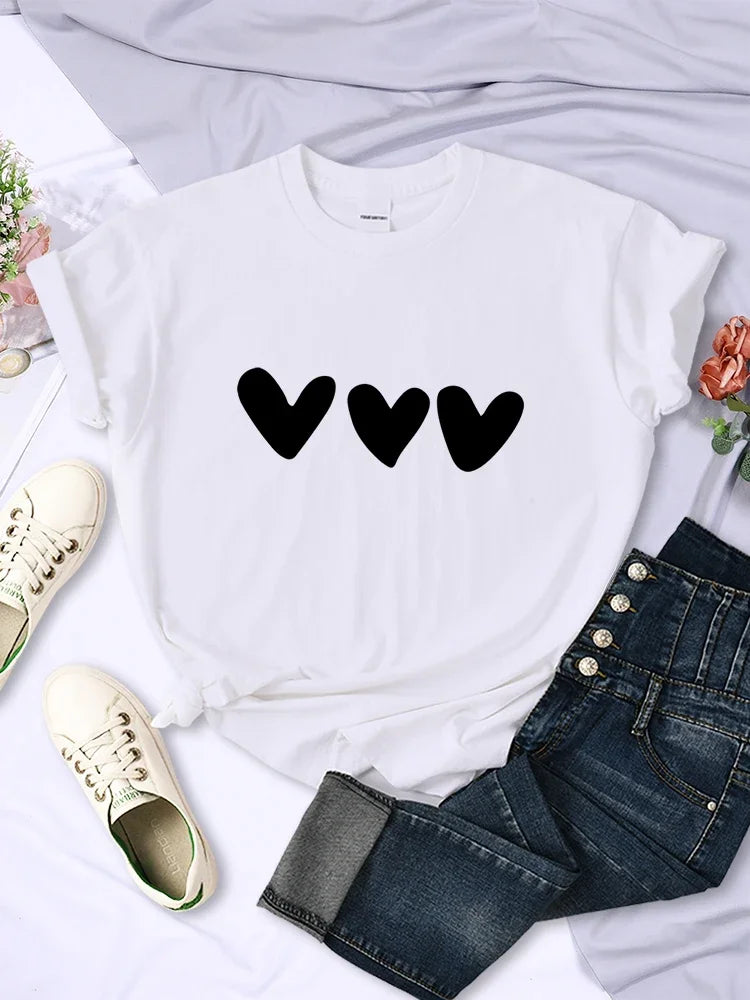 Black Heart Print Women’s Casual Soft Short Sleeve T-Shirt