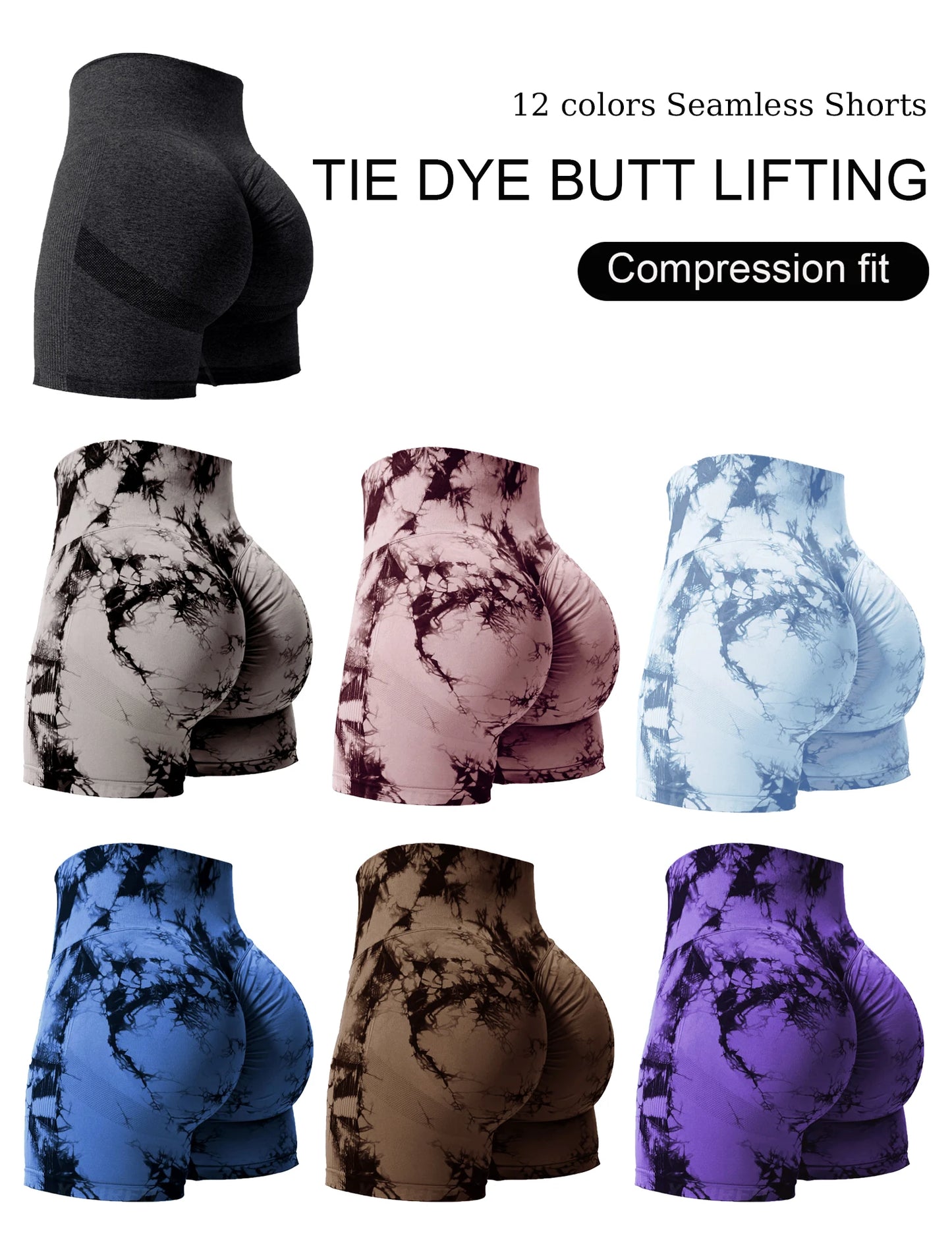 High Waist Tie Dye Butt Lifting Summer Sport Shorts for Women