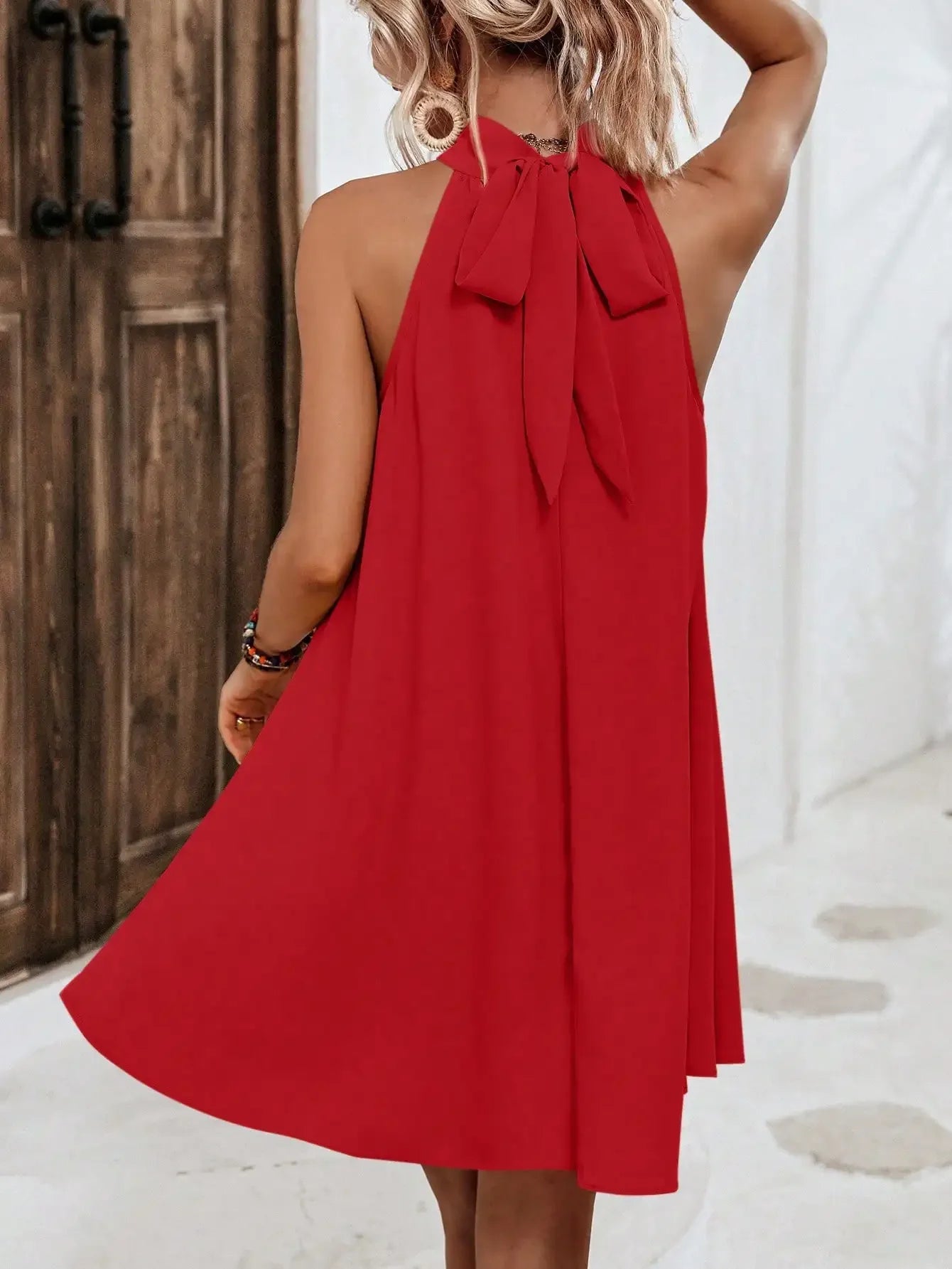 Elegant Halterneck A Line Dress Sleeveless & Casual