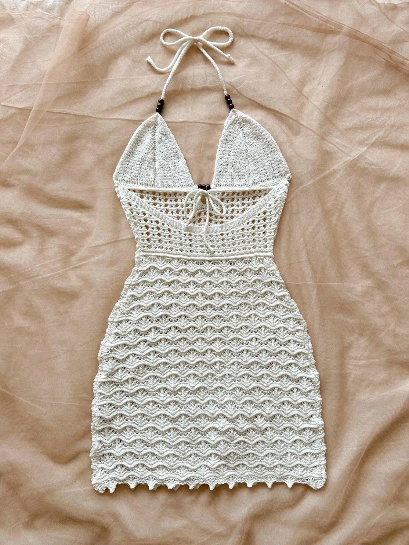 Gradient Knitted Summer Dress Sexy V-Neck, Slim Fit with Wood Beads