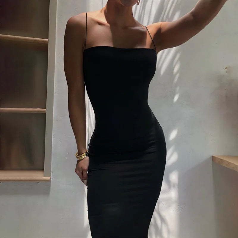Summer Black Sleeveless Backless Bodycon Dress Casual & Party Wear
