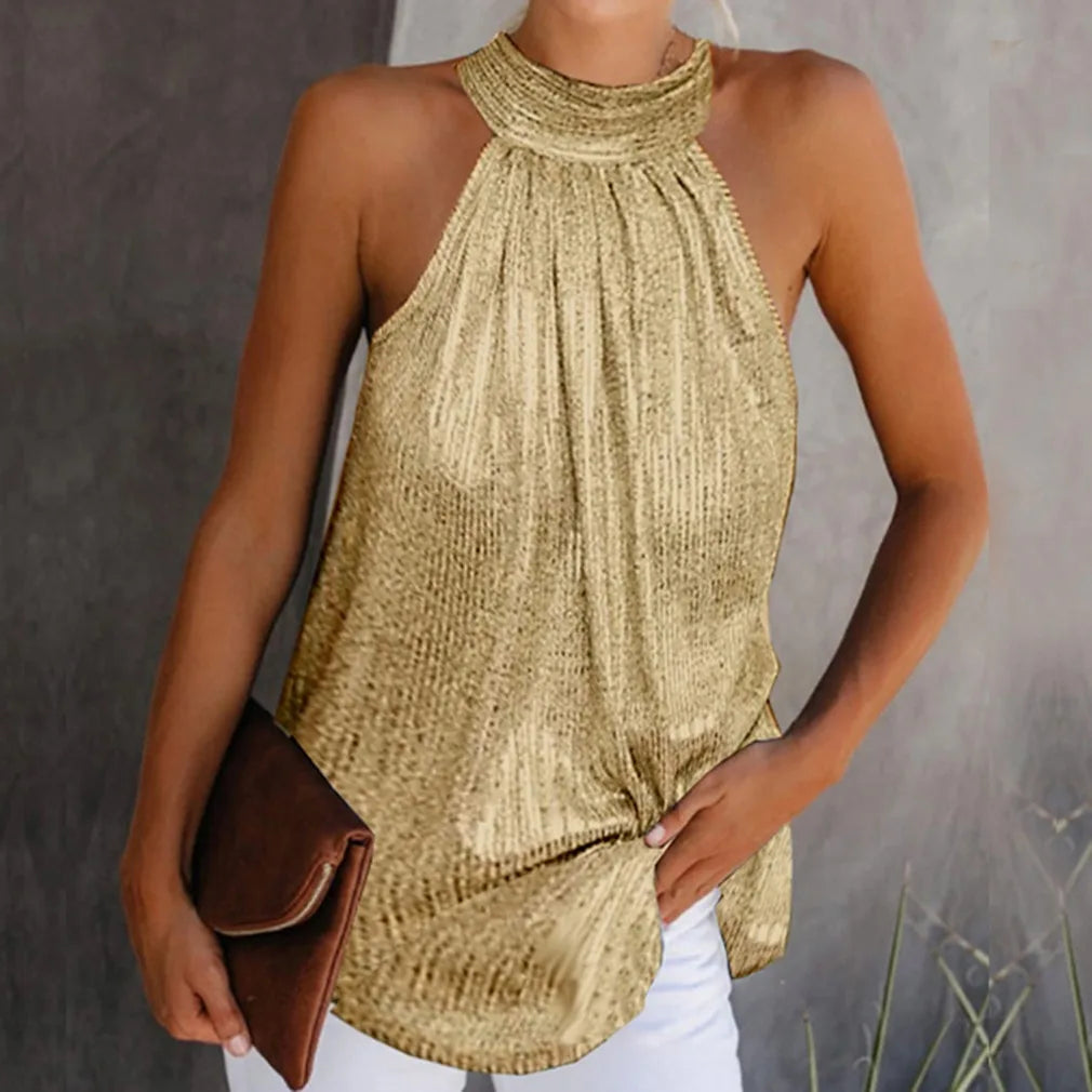 Plus Size Bright Silk Off Shoulder Sleeveless Tee for Women