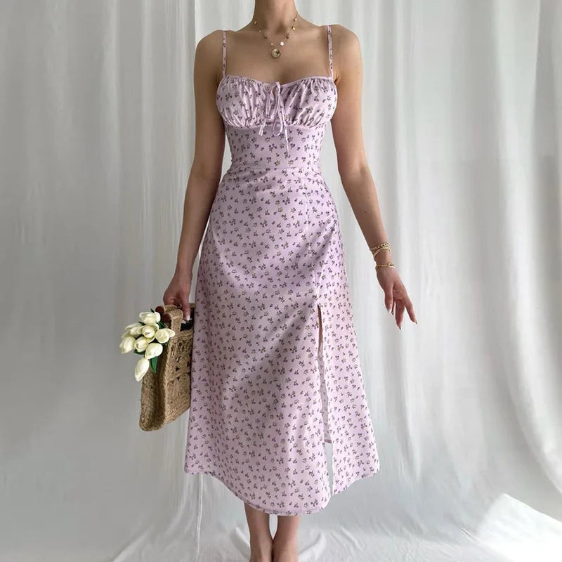 Sexy Boho Split V Neck Sleeveless Summer Dress 2024