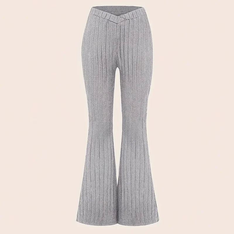 Women's Ribbed Flare Pants Slim Fit, Spring/Fall Casual