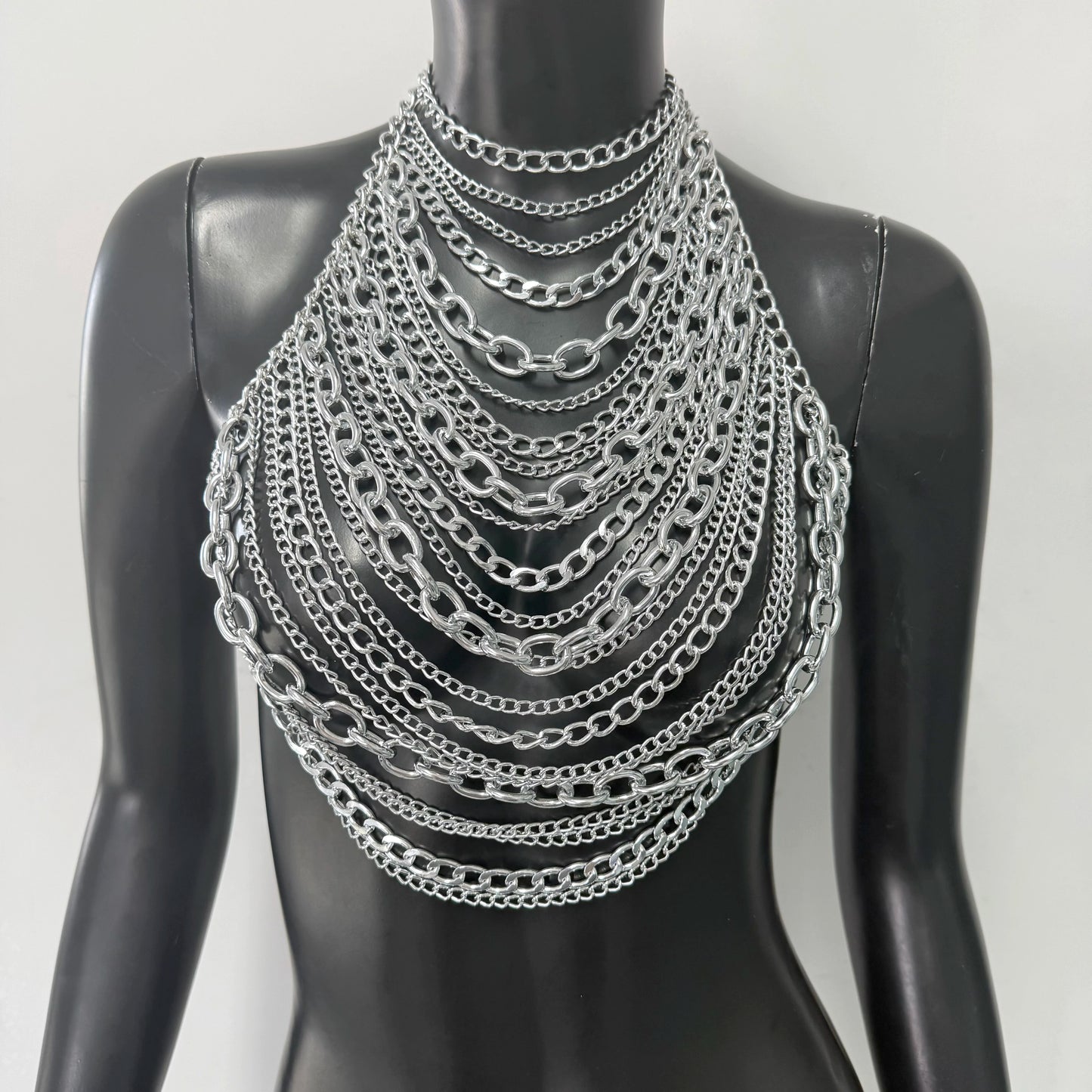 "White Pearl Silver Body Chain Suspender Fashionable Women's Layered Top