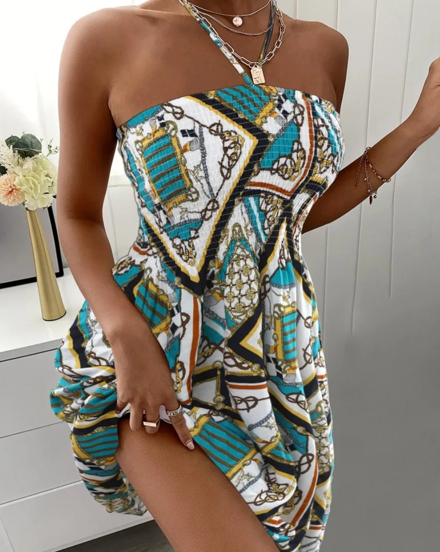 Floral Halter Neck Shirred Dress Spring & Summer