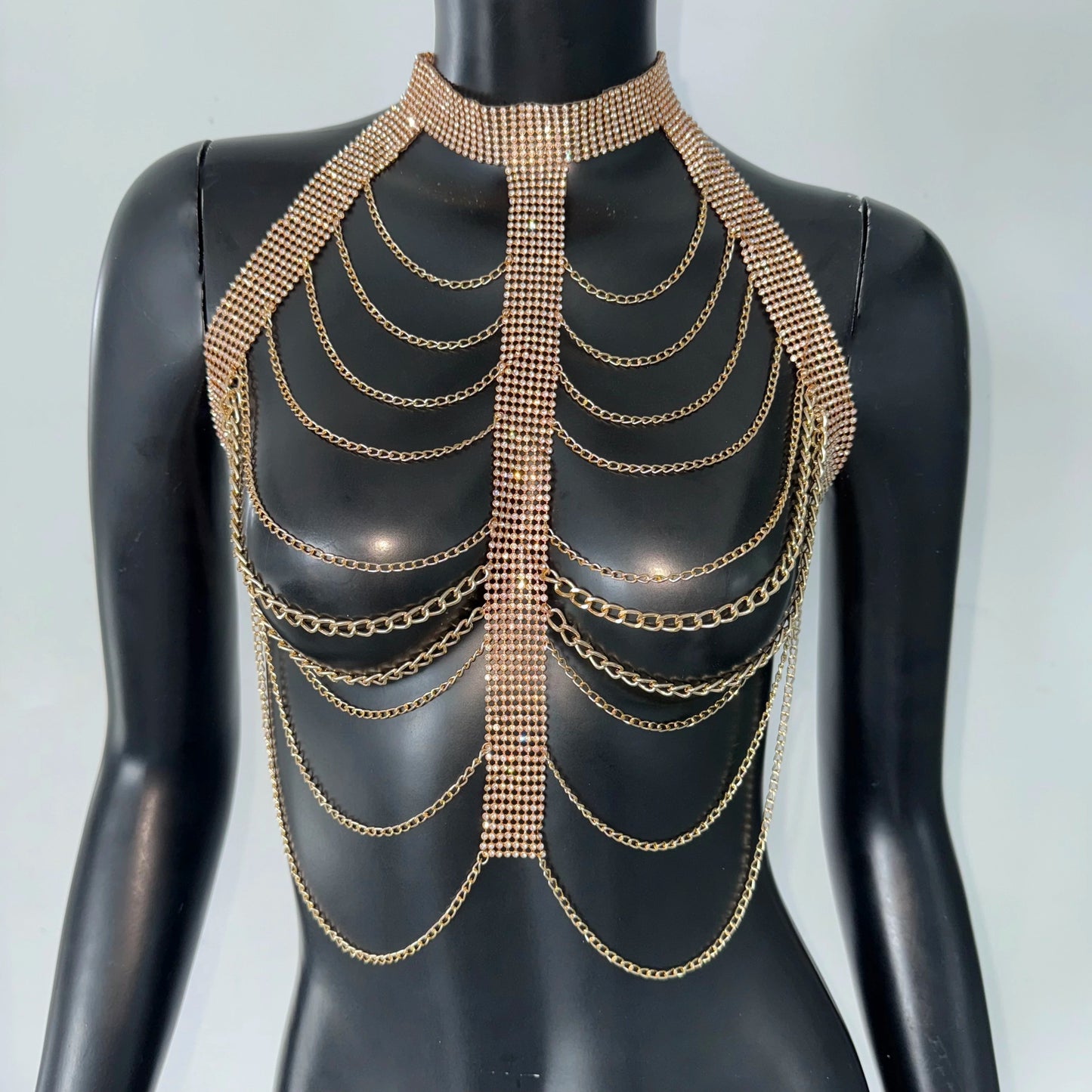 "White Pearl Silver Body Chain Suspender Fashionable Women's Layered Top