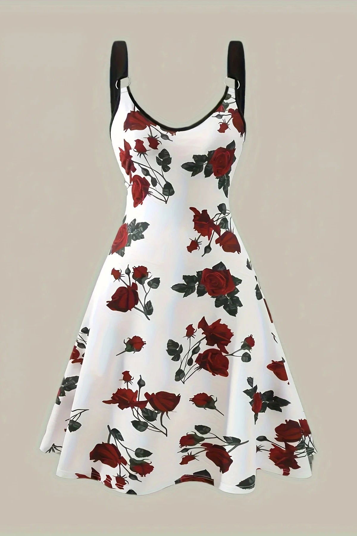 2024 Plus Size Women’s Sexy Rose Print Spring/Summer Suspender Dress