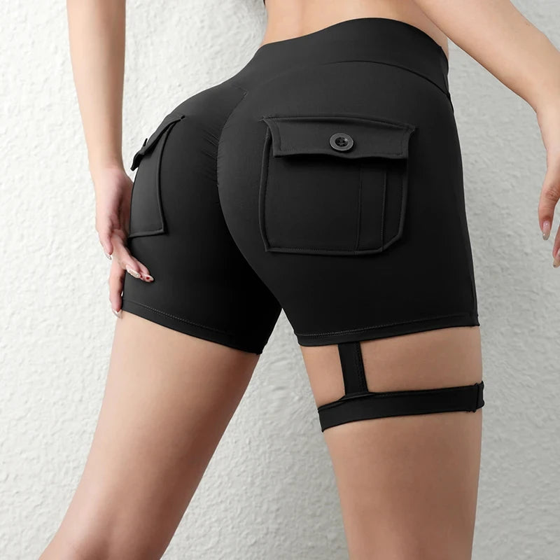Peach Butt Tight Fit Cargo Yoga Shorts Women's