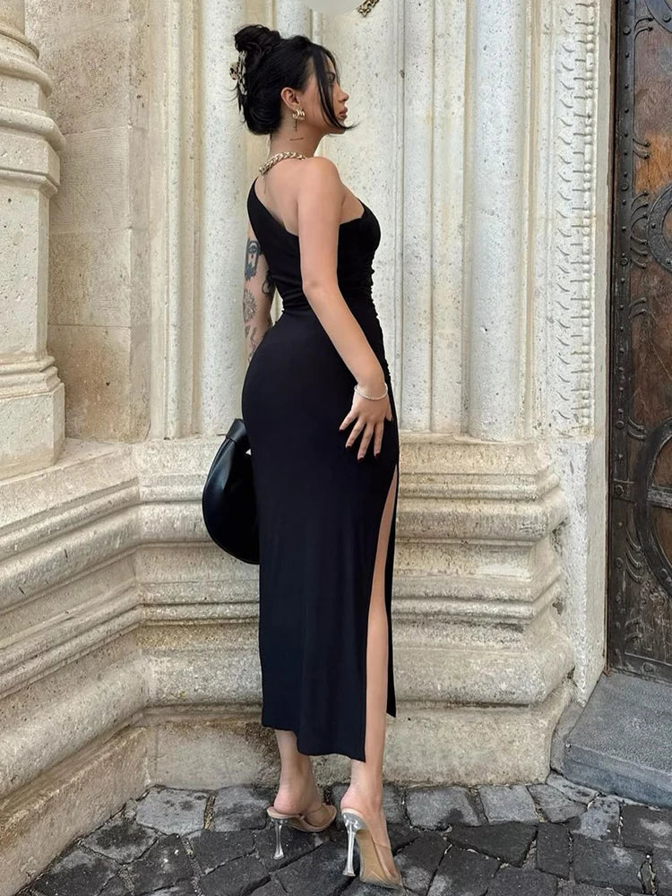 Summer Black Sleeveless Split Maxi Dress Sexy, Slim & Elegant