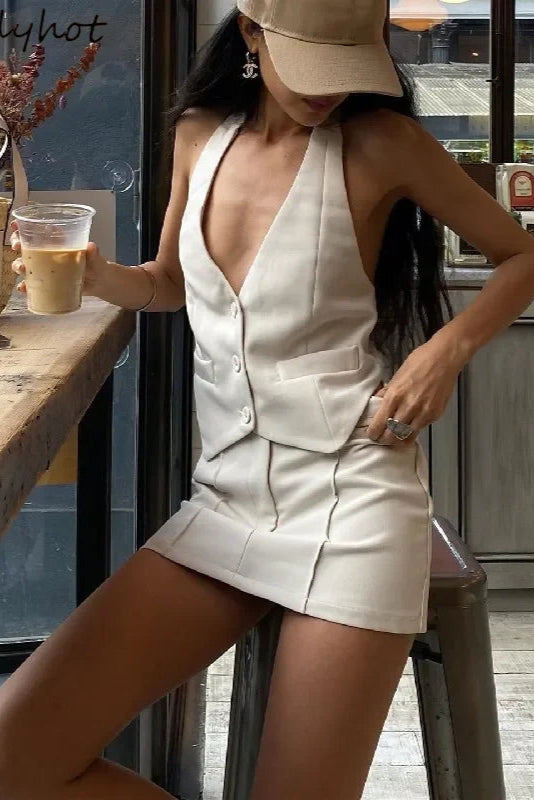 Candyhot Retro V Neck Sleeveless Tank & High Waist Bodycon Skirt Set