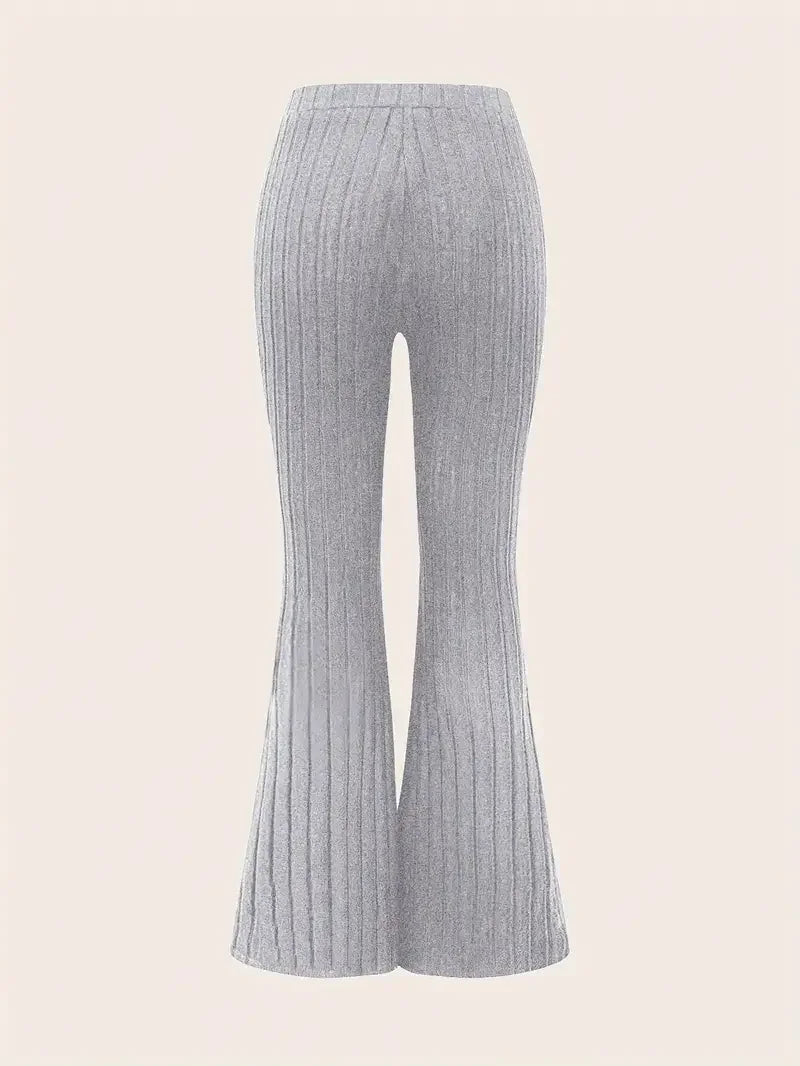 Women's Ribbed Flare Pants Slim Fit, Spring/Fall Casual