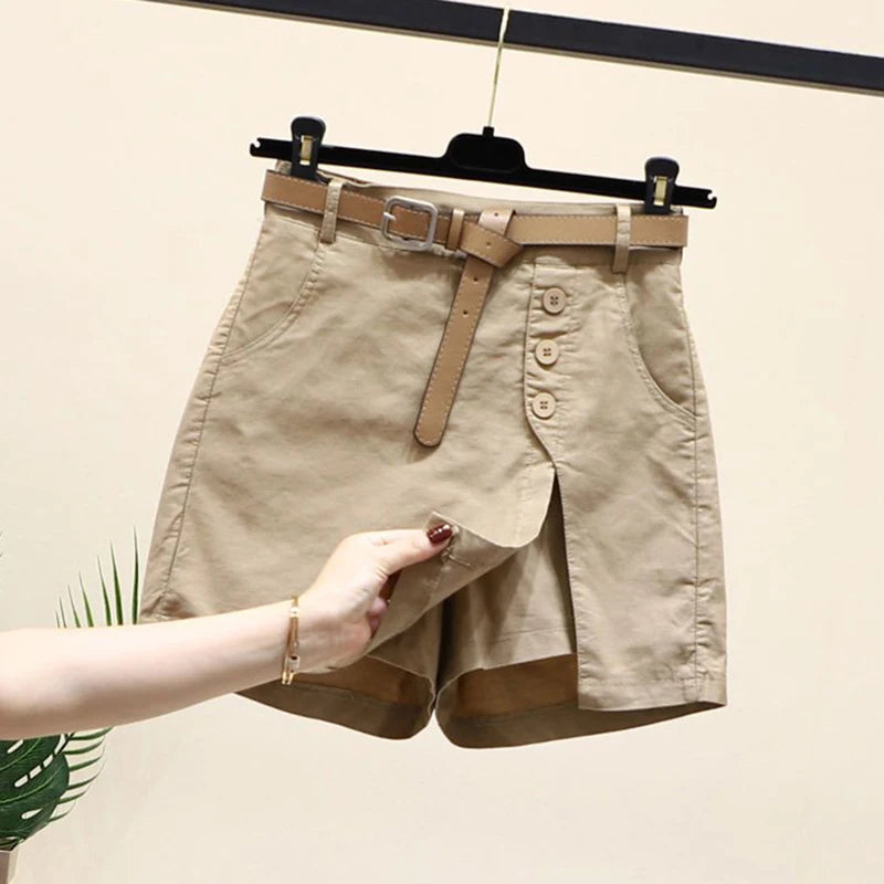 GIDYQ Women's Chic A-line Shorts with Belt & Side Slit Summer Streetwear