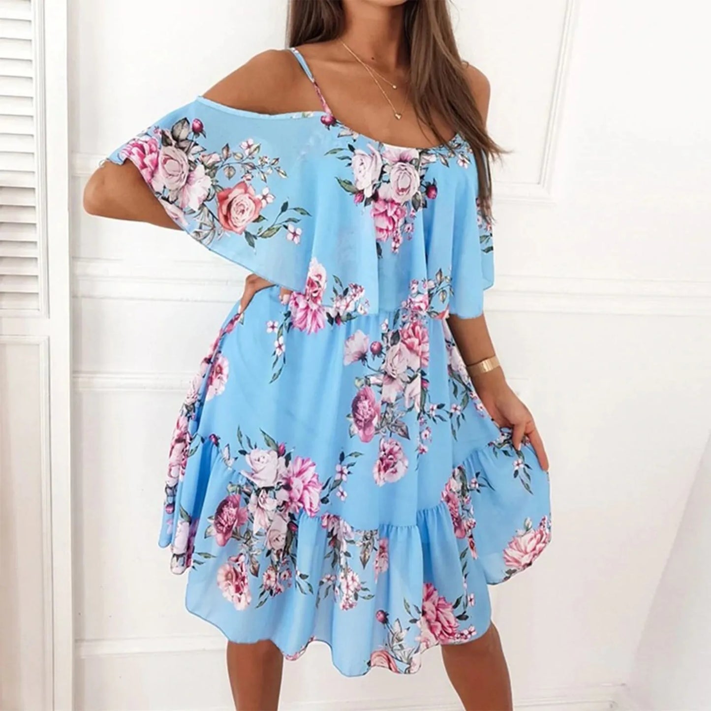 2024 Women's Off-Shoulder Chiffon Ruffle Maxi Dress