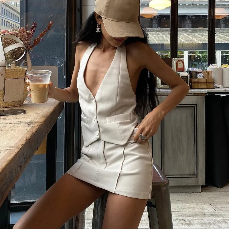 Candyhot Retro V Neck Sleeveless Tank & High Waist Bodycon Skirt Set
