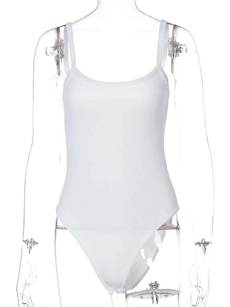 Women’s White Strap Bodycon Sleeveless Bodysuit