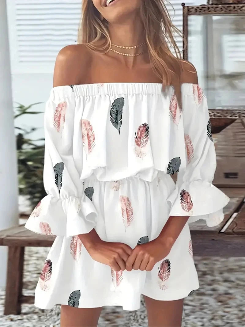 Women’s Summer Off Shoulder Floral Boho Backless Top