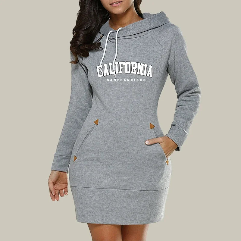 California Women's Knee Length Hooded Dress with Side Zipper