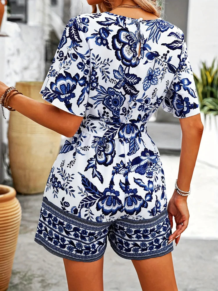 Women’s Comfortable V-Neck Short Sleeve Jumpsuit