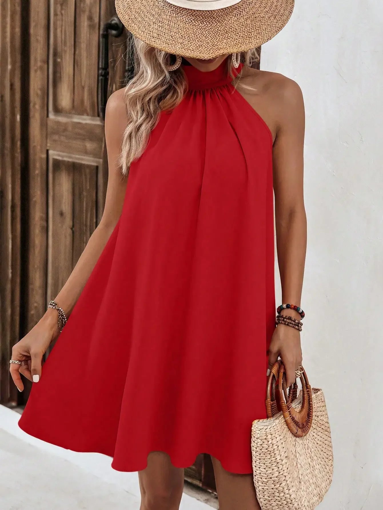 Elegant Halterneck A Line Dress Sleeveless & Casual