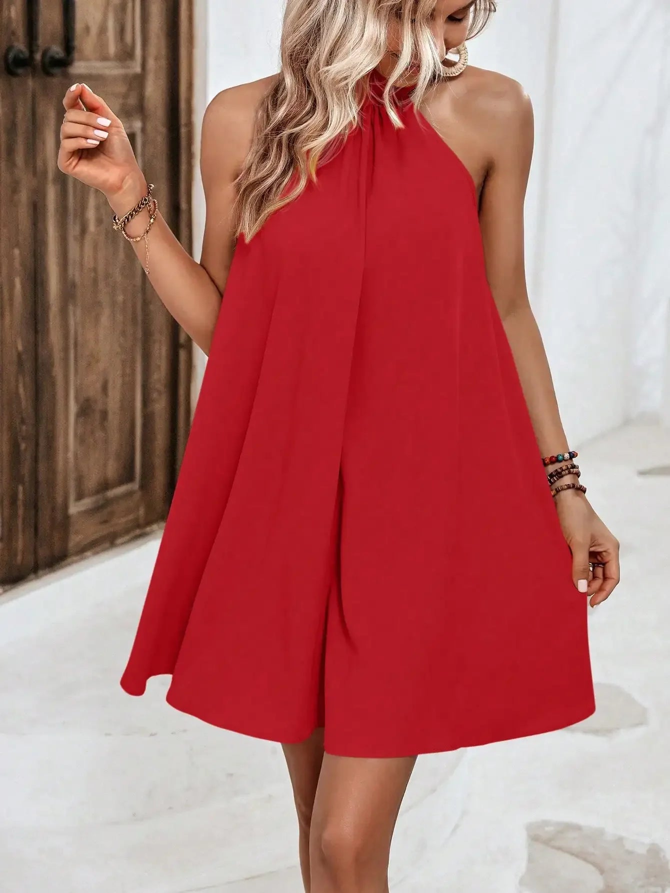 Elegant Halterneck A Line Dress Sleeveless & Casual