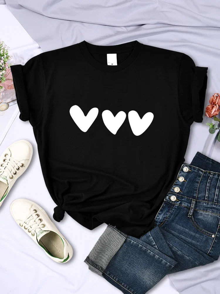 Black Heart Print Women’s Casual Soft Short Sleeve T-Shirt