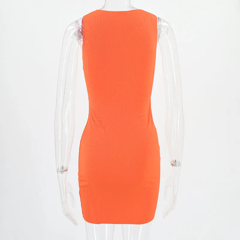 Women’s Summer Slim Wrap Sleeveless Mini Dress Solid Patchwork O Neck