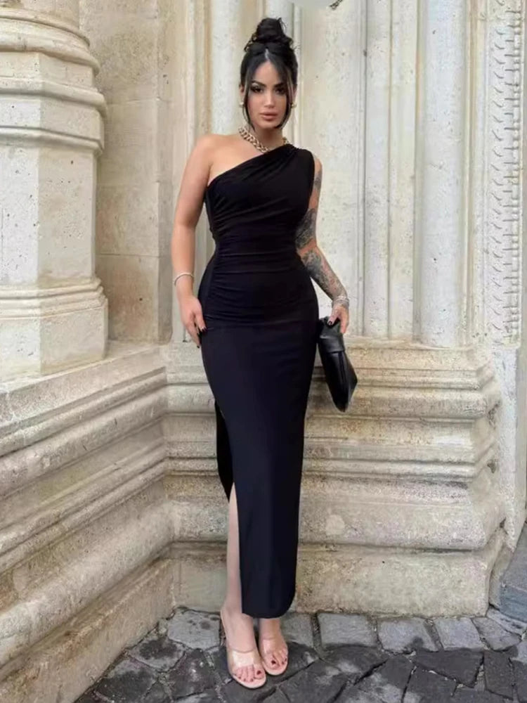 Summer Black Sleeveless Split Maxi Dress Sexy, Slim & Elegant