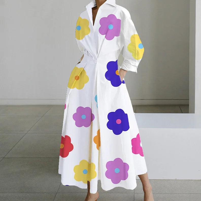 Plus Size Summer Shirt Dress Elegant Oil Painting Style