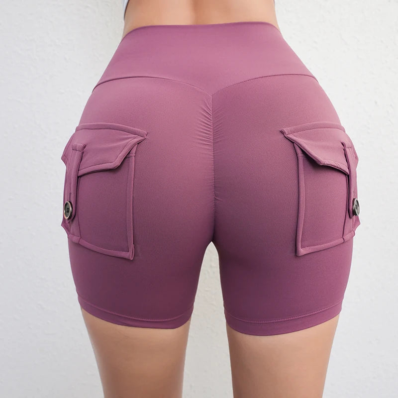 Peach Butt Tight Fit Cargo Yoga Shorts Women's