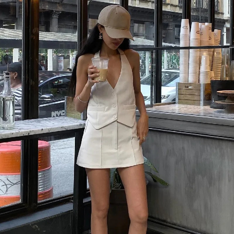 Candyhot Retro V Neck Sleeveless Tank & High Waist Bodycon Skirt Set