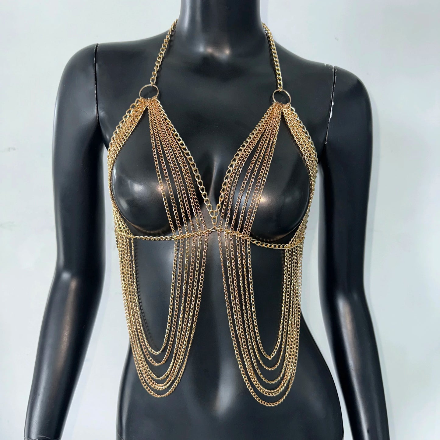 "White Pearl Silver Body Chain Suspender Fashionable Women's Layered Top