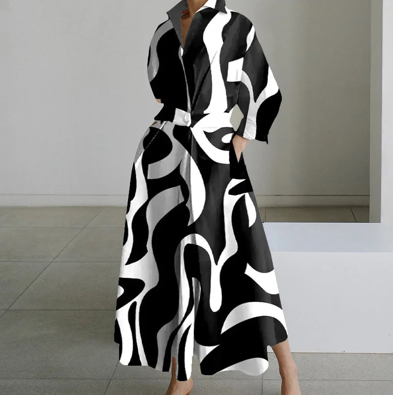 Plus Size Summer Shirt Dress Elegant Oil Painting Style