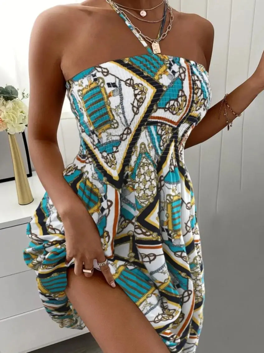 Floral Halter Neck Shirred Dress Spring & Summer