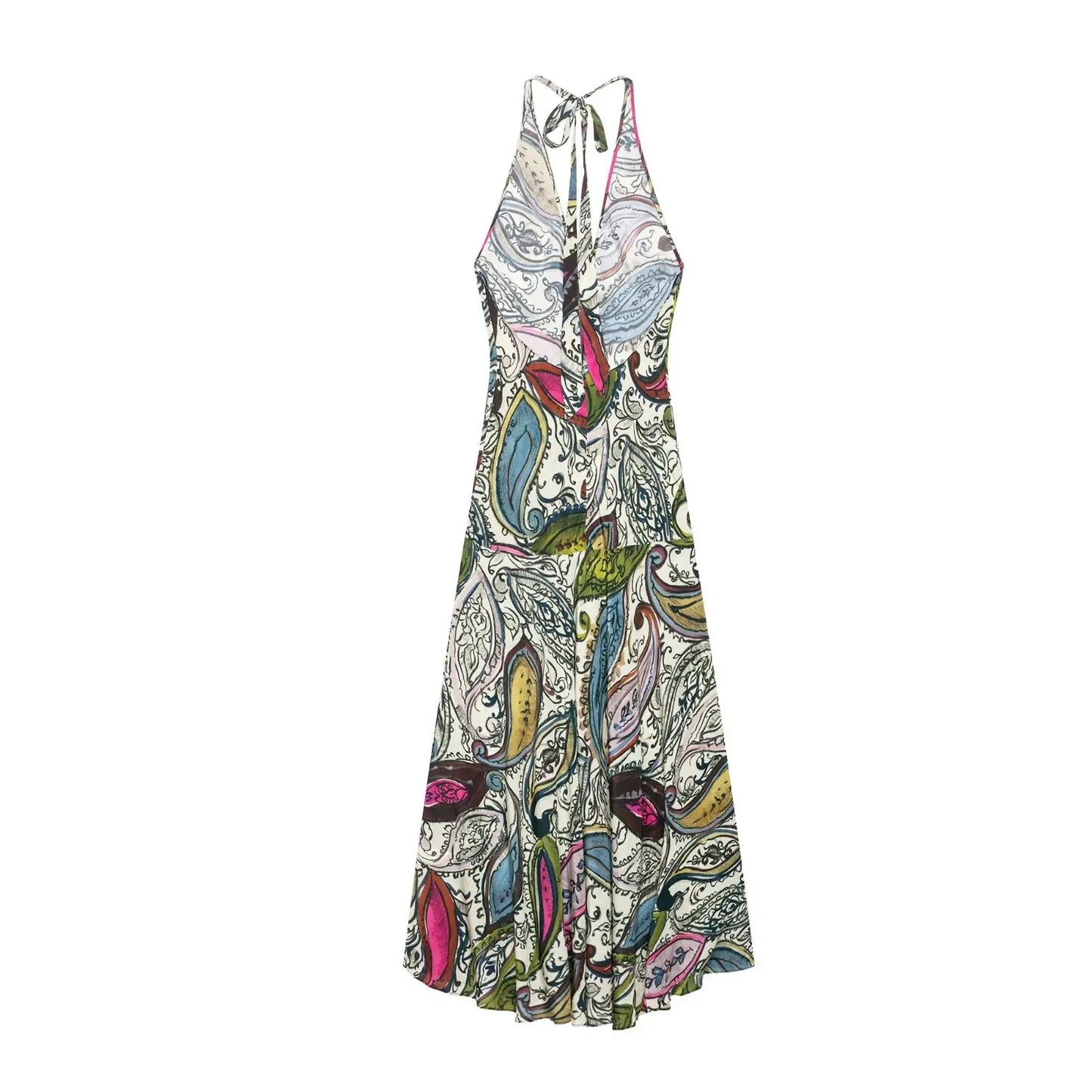 2025 Summer Printed Halter Neck Backless Holiday Dress