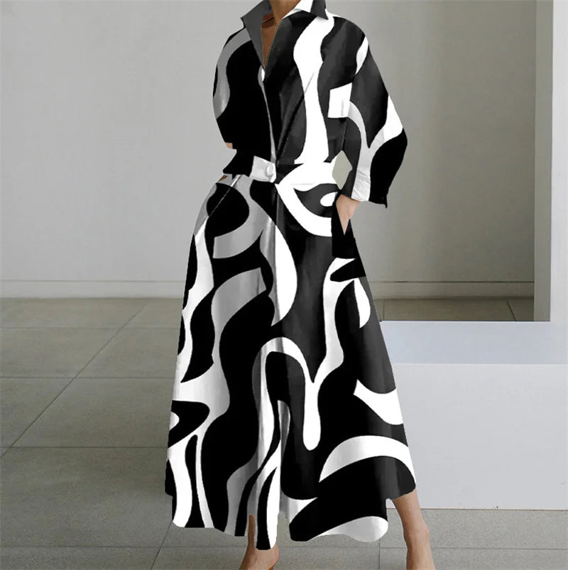 Plus Size Summer Shirt Dress Elegant Oil Painting Style