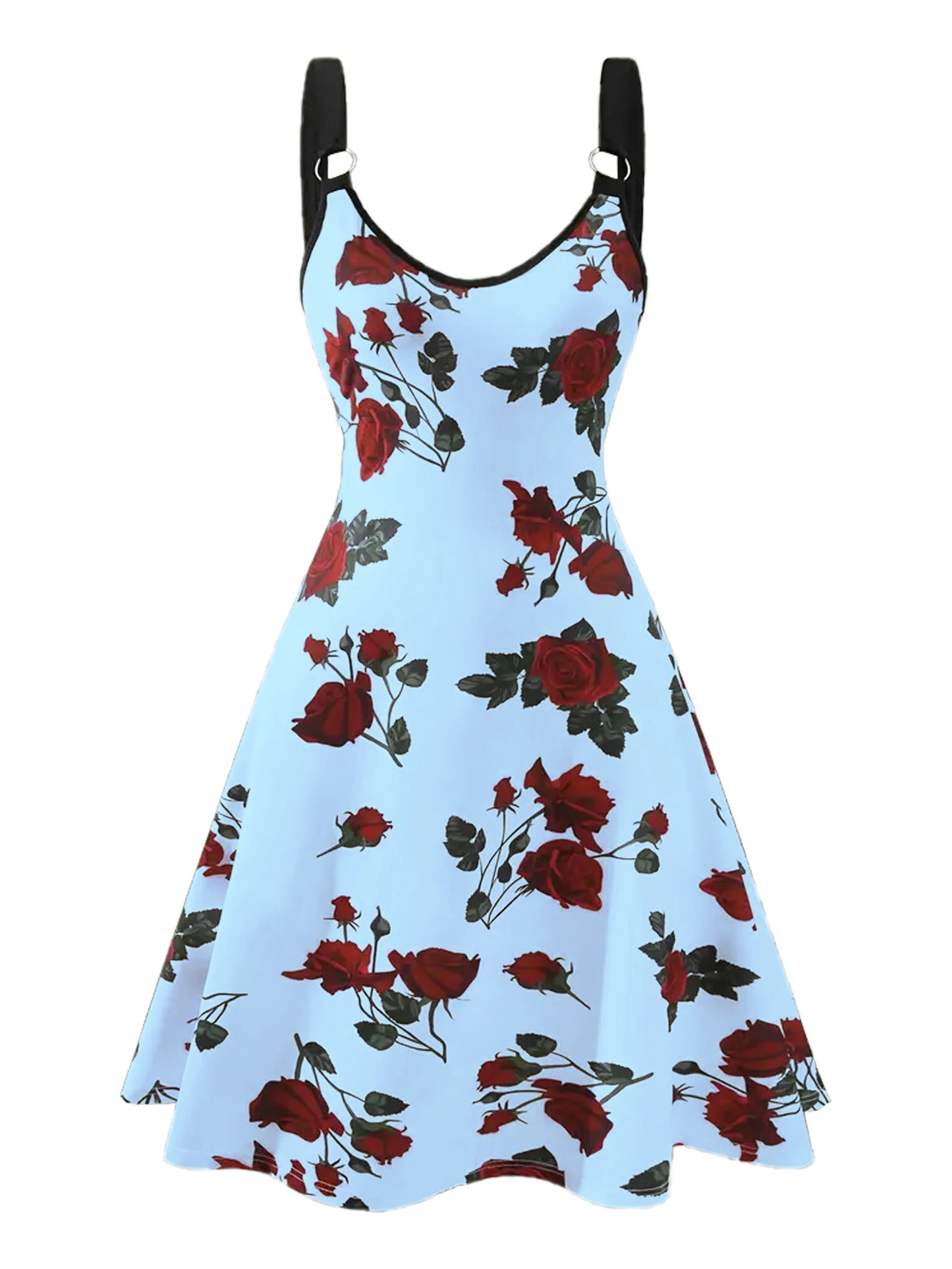 2024 Plus Size Women’s Sexy Rose Print Spring/Summer Suspender Dress