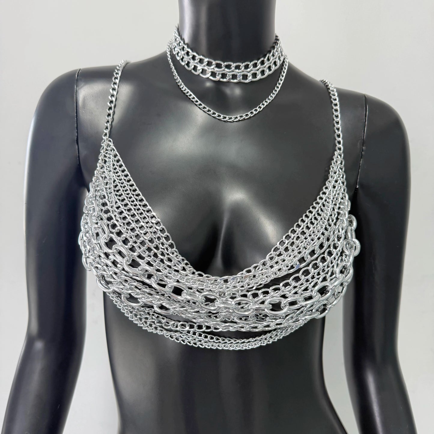 "White Pearl Silver Body Chain Suspender Fashionable Women's Layered Top