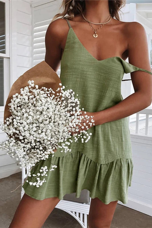 Women’s White Off Shoulder Spaghetti Strap Mini Summer Dress